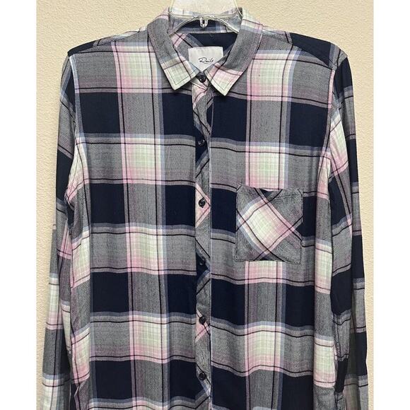 Rails Long Sleeve Button Down Shirt Blue Pink Plaid Size S Patch Pocket Soft - Picture 3 of 11